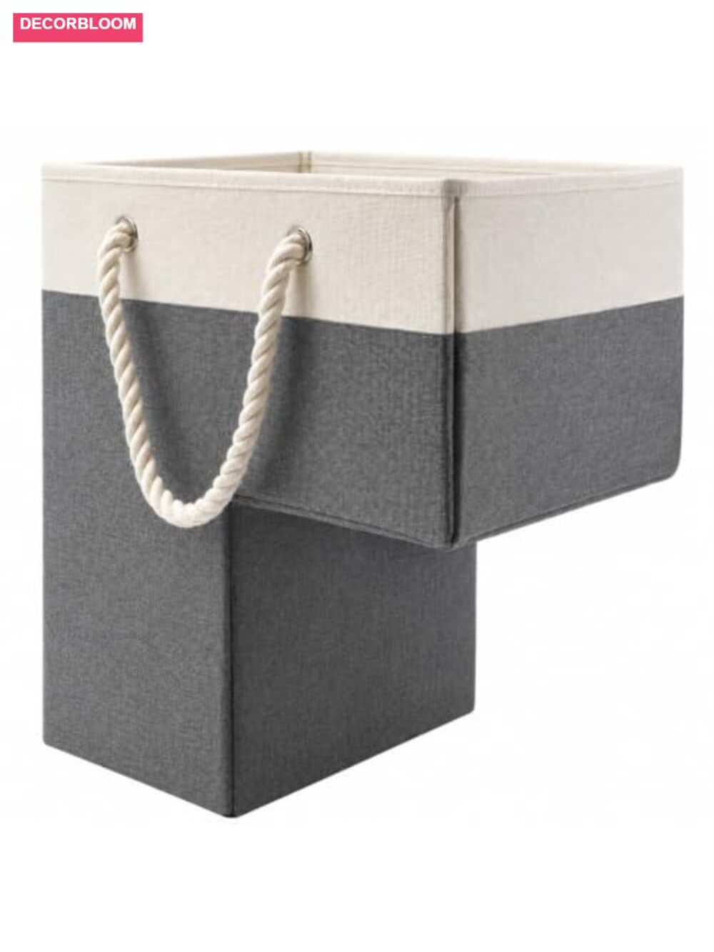 L-Shaped Foldable Stair Basket Organizer Cotton Rope Handles Storage for Wooden